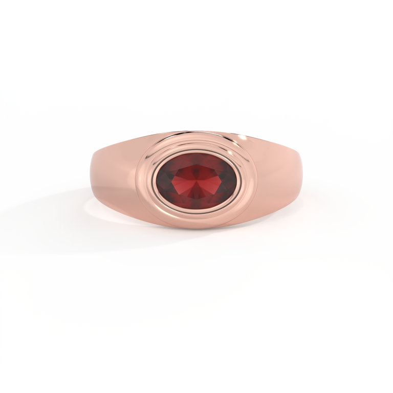 Signet Oval Garnet 18K Rose Gold Ring