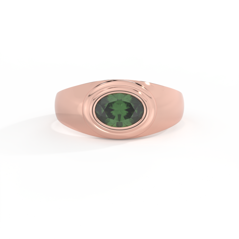 Signet Oval Green Sapphire 18K Rose Gold Ring