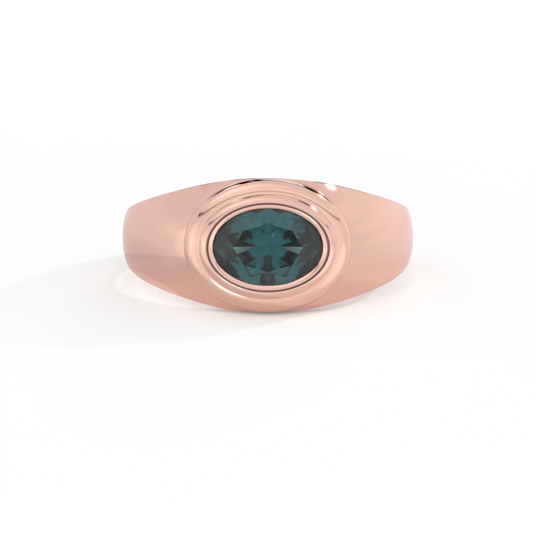 Signet Oval Teal Sapphire 18K Rose Gold Ring