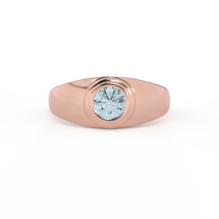 Signet Round Aquamarine 18K Rose Gold Ring