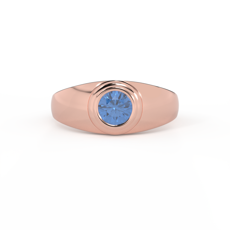 Signet Round Blue Sapphire 18K Rose Gold Ring