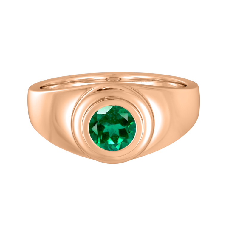 Signet Round Emerald 18K Rose Gold Ring