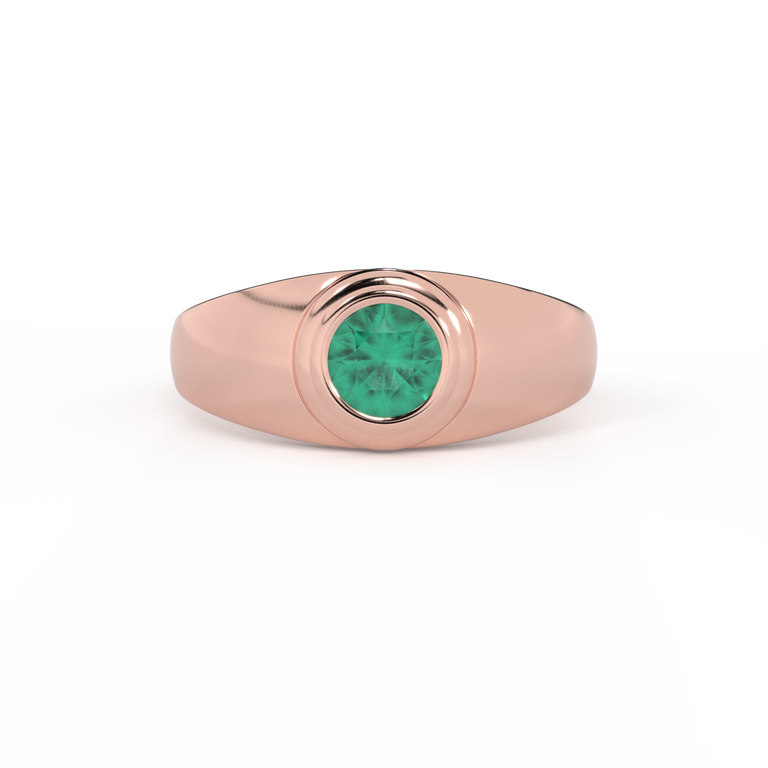 Signet Round Emerald 18K Rose Gold Ring
