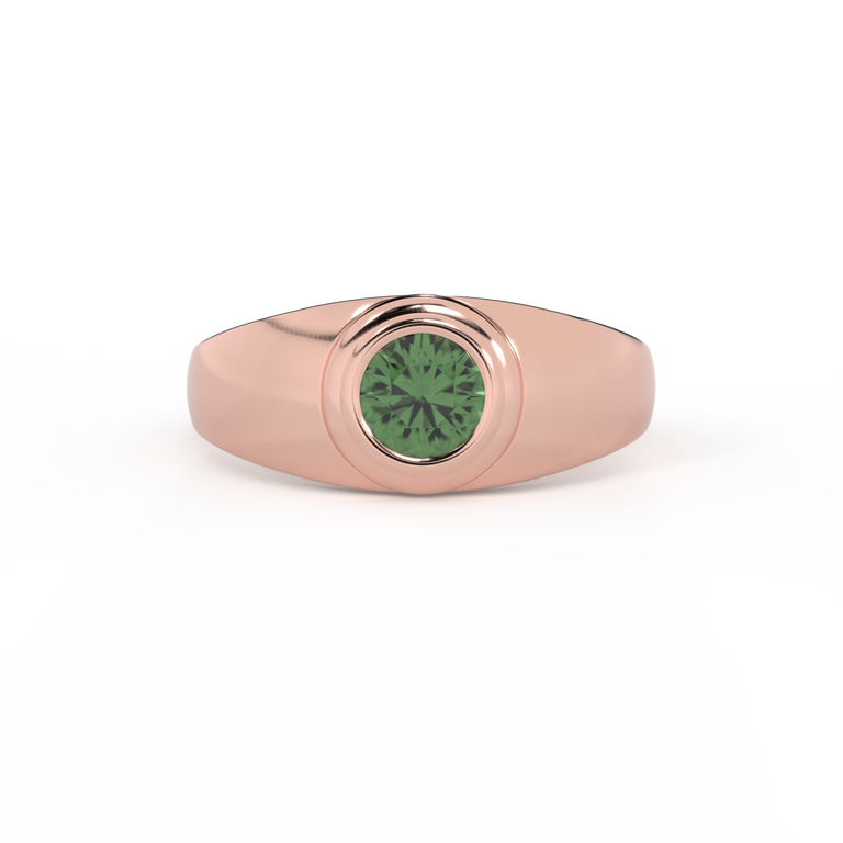 Signet Round Green Sapphire 18K Rose Gold Ring
