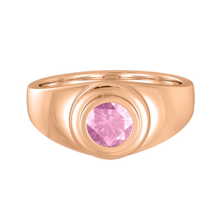 Signet Round Pink Sapphire 18K Rose Gold Ring