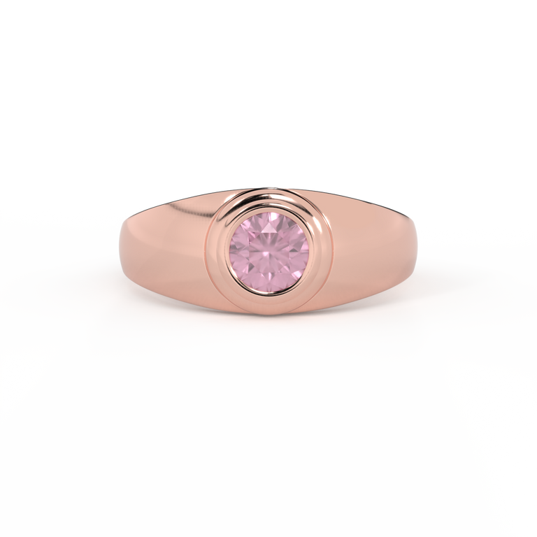 Signet Round Pink Sapphire 18K Rose Gold Ring