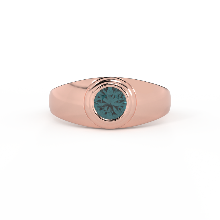 Signet Round Teal Sapphire 18K Rose Gold Ring