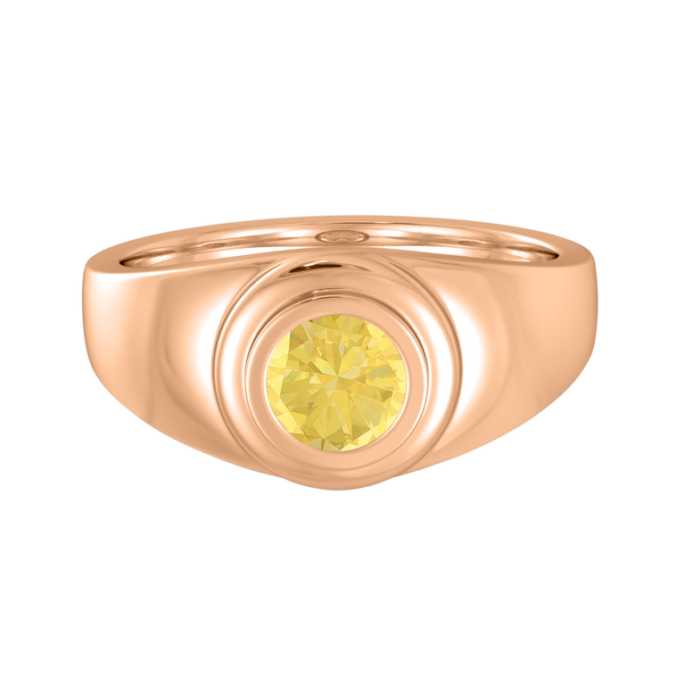 Signet Round Yellow Sapphire 18K Rose Gold Ring