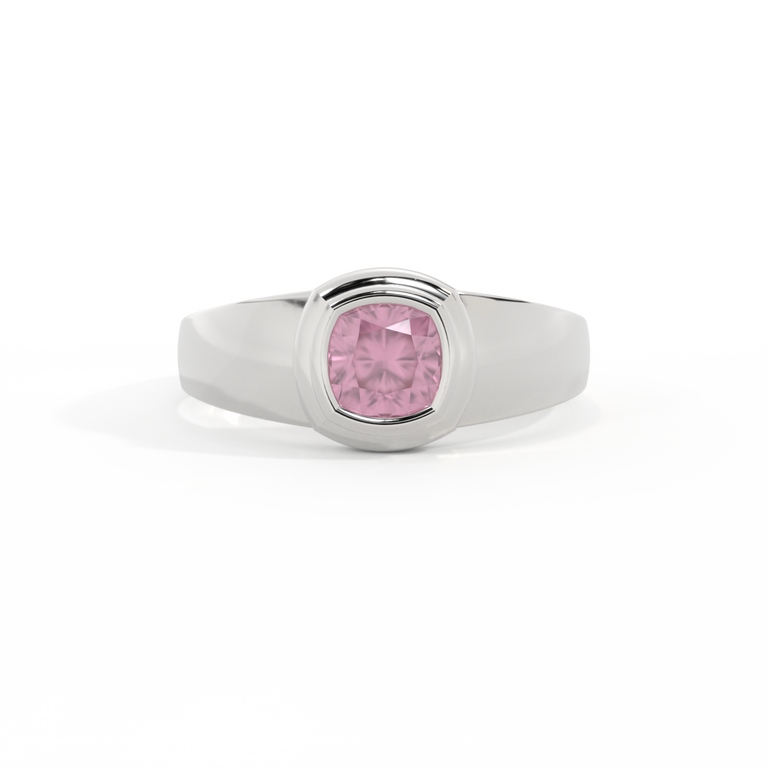 Signet Cushion Pink Sapphire 18K White Gold Ring