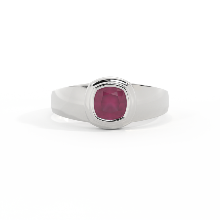 Signet Cushion Ruby 18K White Gold Ring