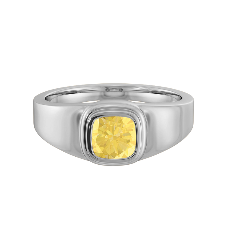 Signet Cushion Yellow Sapphire 18K White Gold Ring