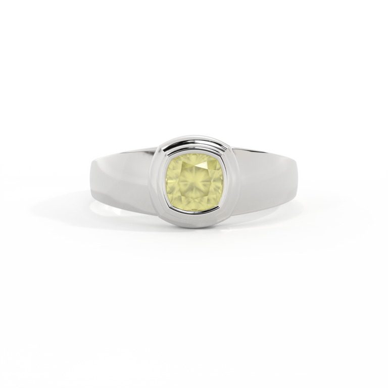 Signet Cushion Yellow Sapphire 18K White Gold Ring