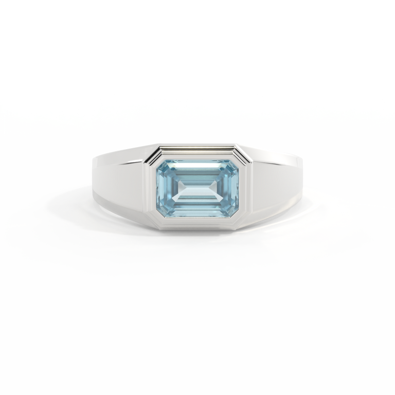 Signet Emerald Aquamarine 18K White Gold Ring