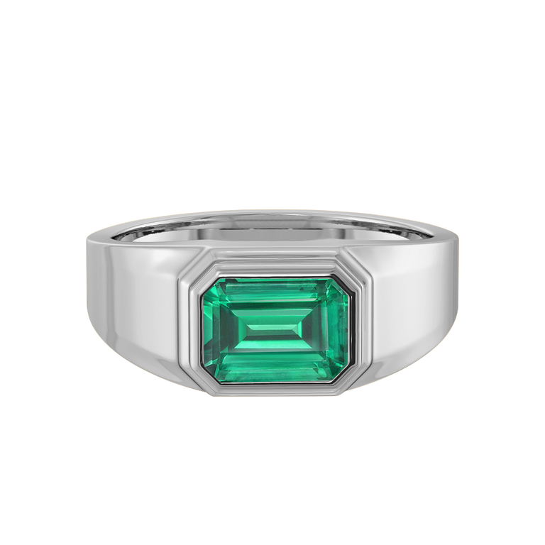 Treasure Box Signet Emerald Emerald 18K White Gold Ring