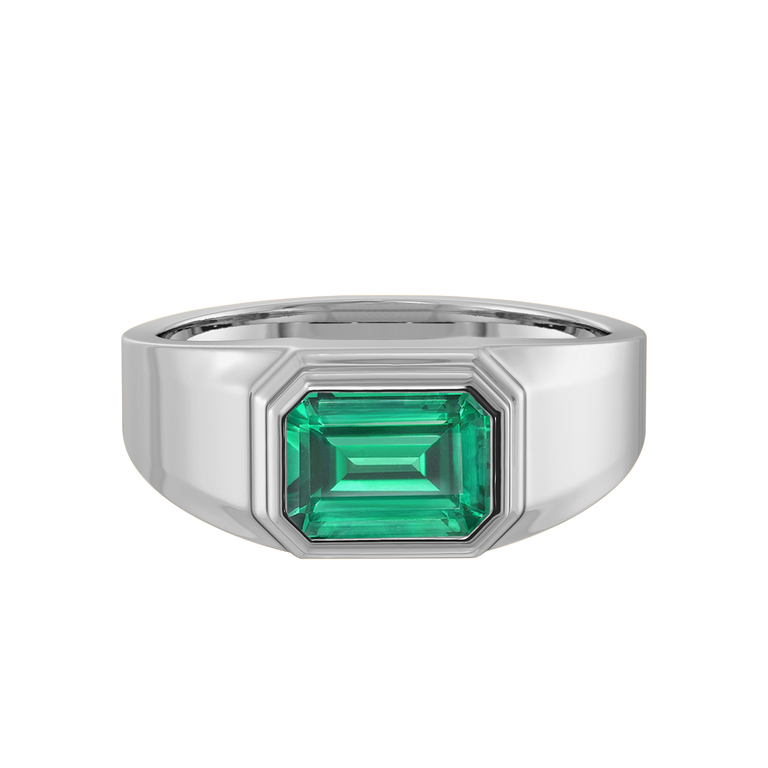 Treasure Box Signet Emerald Emerald 18K White Gold