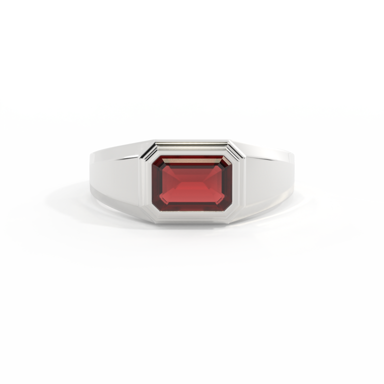 Signet Emerald Garnet 18K White Gold Ring