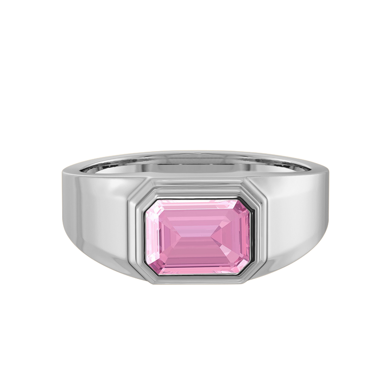 Signet Emerald Pink Sapphire 18K White Gold Ring