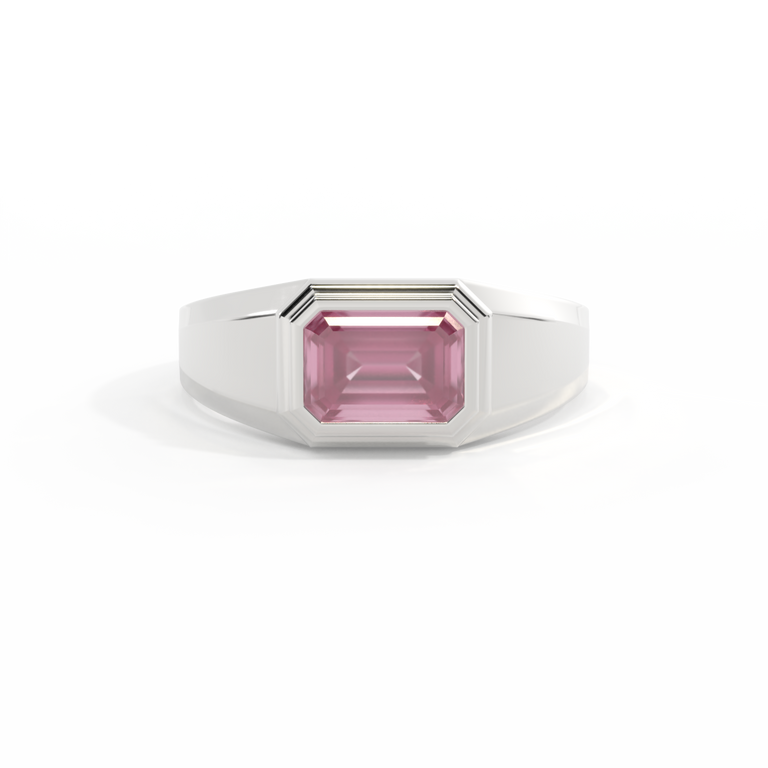 Signet Emerald Pink Sapphire 18K White Gold Ring