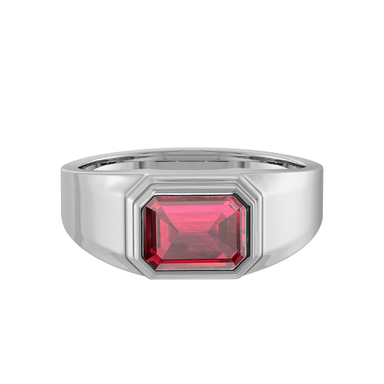 Signet Emerald Ruby 18K White Gold Ring