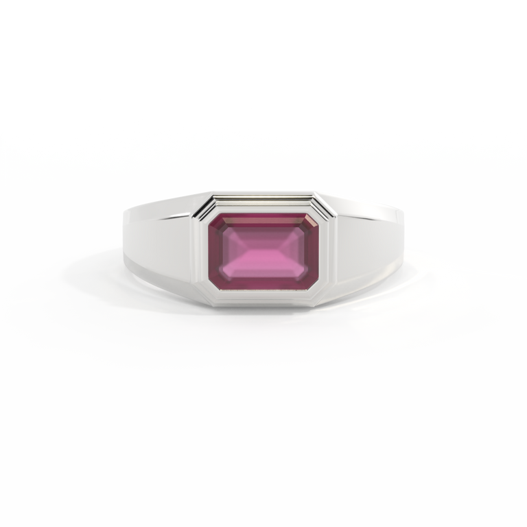 Signet Emerald Ruby 18K White Gold Ring
