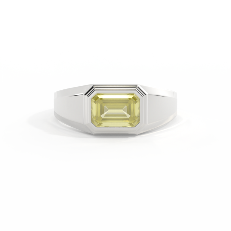 Signet Emerald Yellow Sapphire 18K White Gold Ring