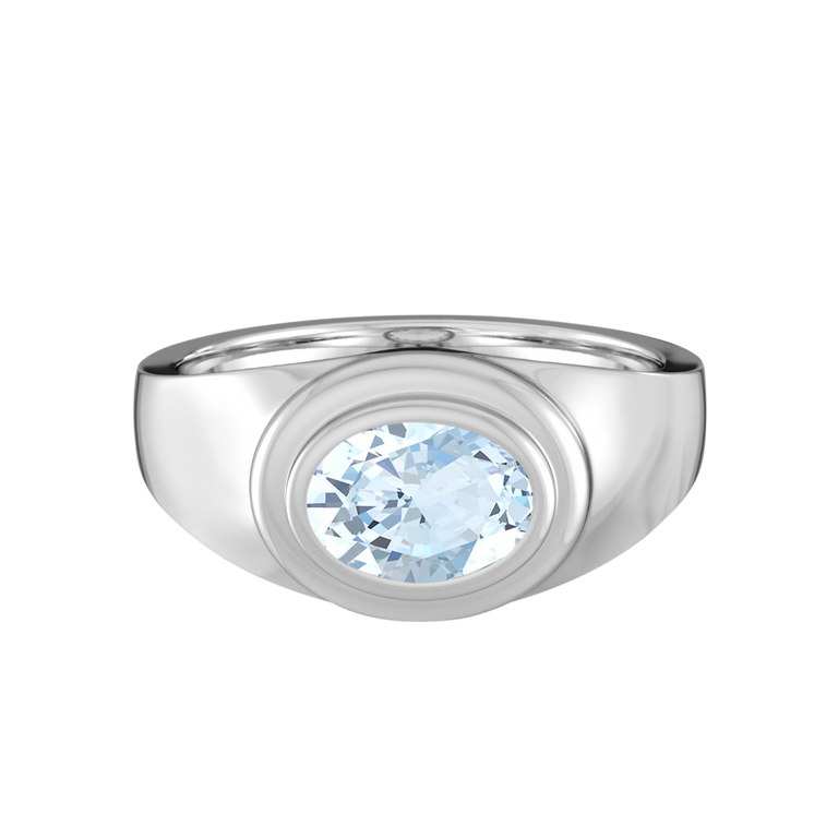 Signet Oval Aquamarine 18K White Gold Ring