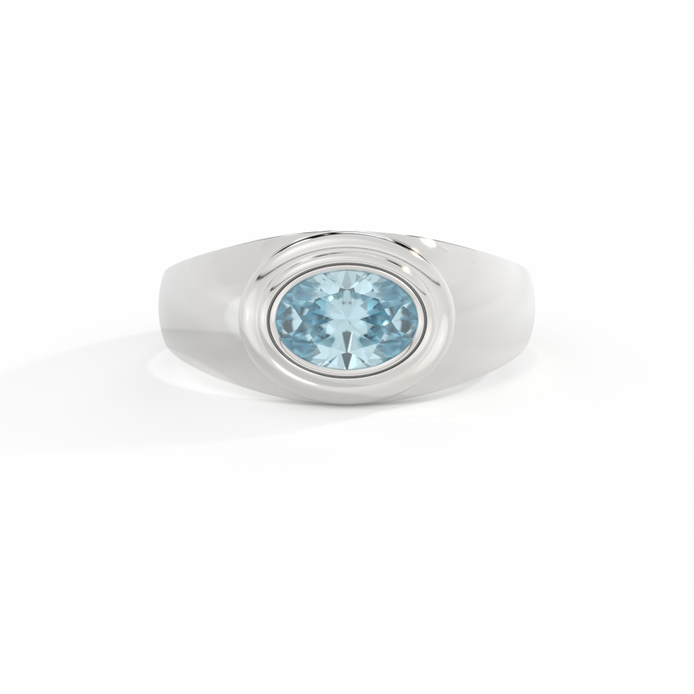 Signet Oval Aquamarine 18K White Gold Ring