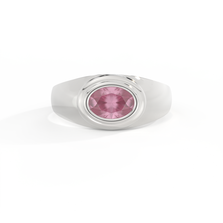 Signet Oval Pink Sapphire 18K White Gold Ring
