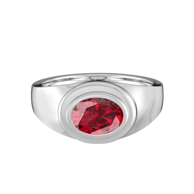 Signet Oval Ruby 18K White Gold Ring