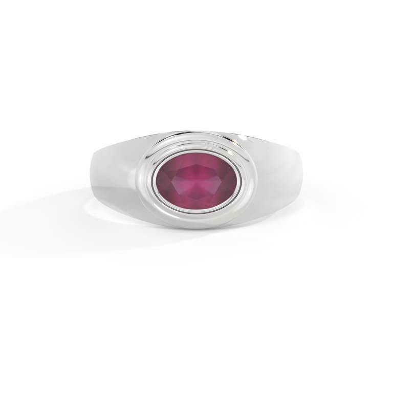Signet Oval Ruby 18K White Gold Ring
