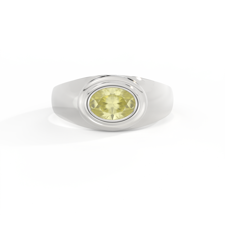 Signet Oval Yellow Sapphire 18K White Gold Ring