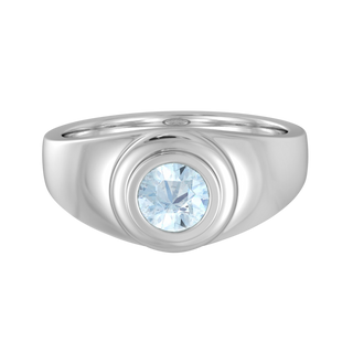 Signet Round Aquamarine 18K White Gold Ring