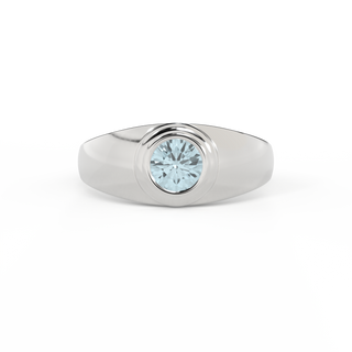 Signet Round Aquamarine 18K White Gold Ring