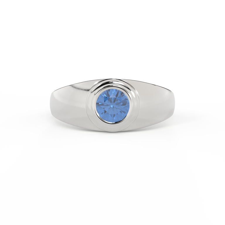 Signet Round Blue Sapphire 18K White Gold Ring