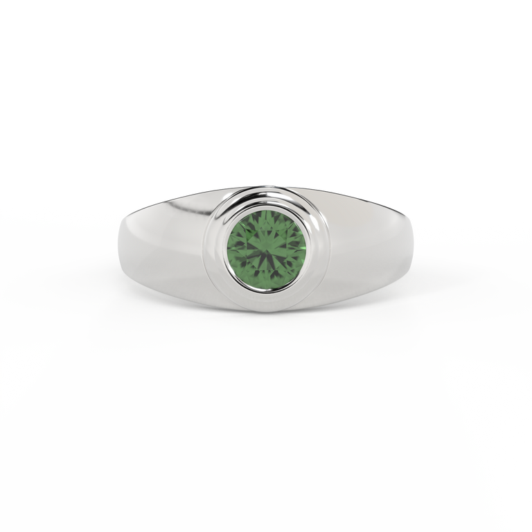 Signet Round Green Sapphire 18K White Gold Ring