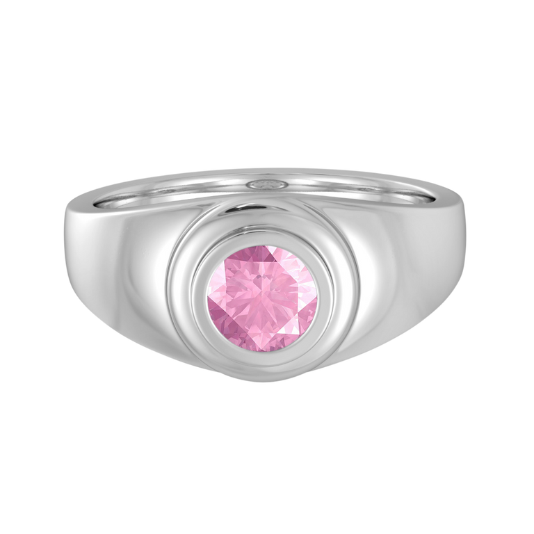 Signet Round Pink Sapphire 18K White Gold Ring