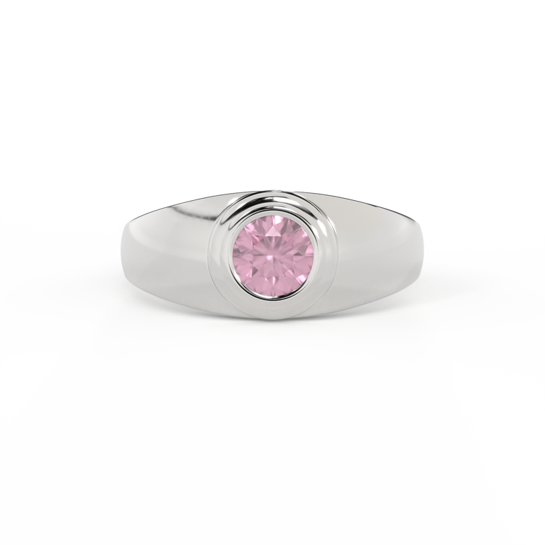 Signet Round Pink Sapphire 18K White Gold Ring