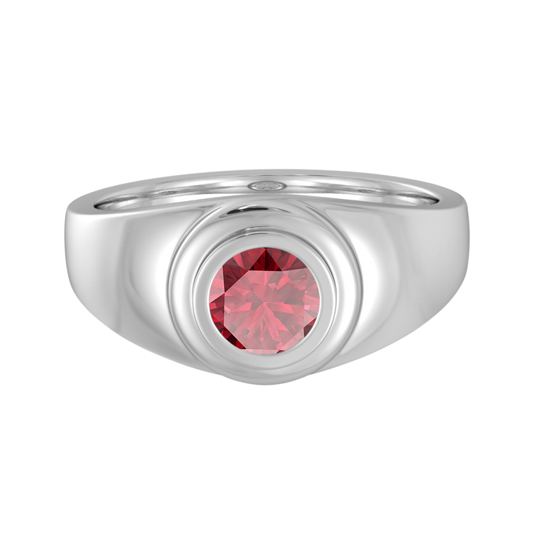 Signet Round Ruby 18K White Gold Ring