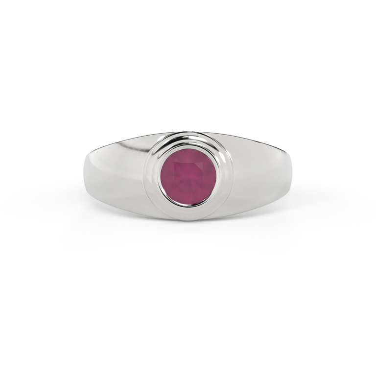 Signet Round Ruby 18K White Gold Ring