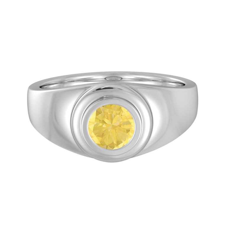 Signet Round Yellow Sapphire 18K White Gold Ring