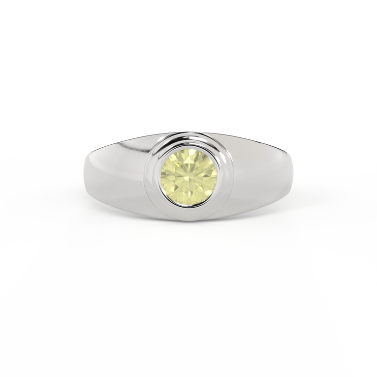 Signet Round Yellow Sapphire 18K White Gold Ring