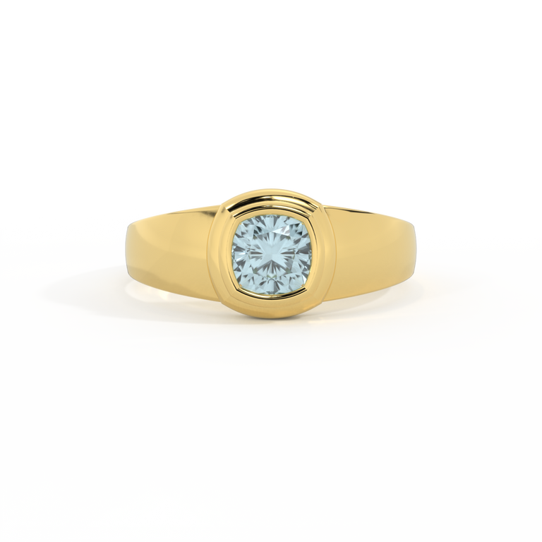 Signet Cushion Aquamarine 18K Yellow Gold Ring