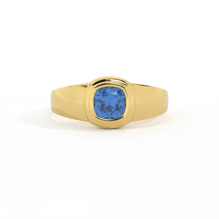 Signet Cushion Blue Sapphire 18K Yellow Gold Ring