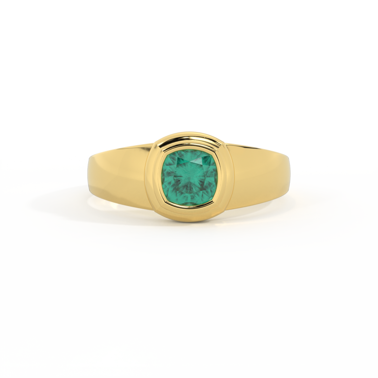 Signet Cushion Emerald 18K Yellow Gold Ring