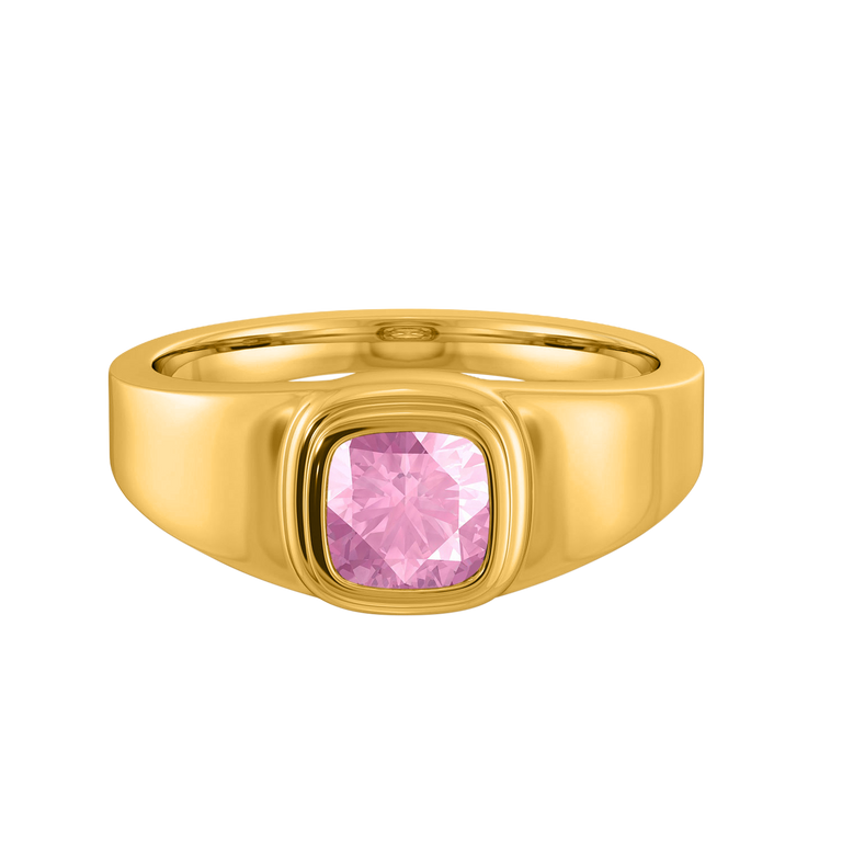 Signet Cushion Pink Sapphire 18K Yellow Gold Ring