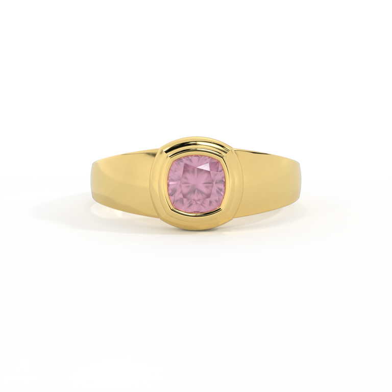 Signet Cushion Pink Sapphire 18K Yellow Gold Ring