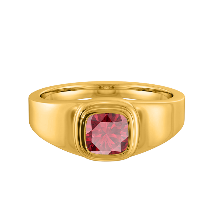 Signet Cushion Ruby 18K Yellow Gold Ring