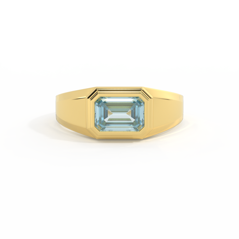 Signet Emerald Aquamarine 18K Yellow Gold Ring