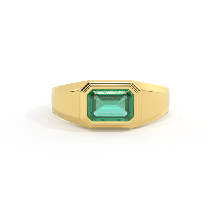 Signet Emerald Emerald 18K Yellow Gold Ring