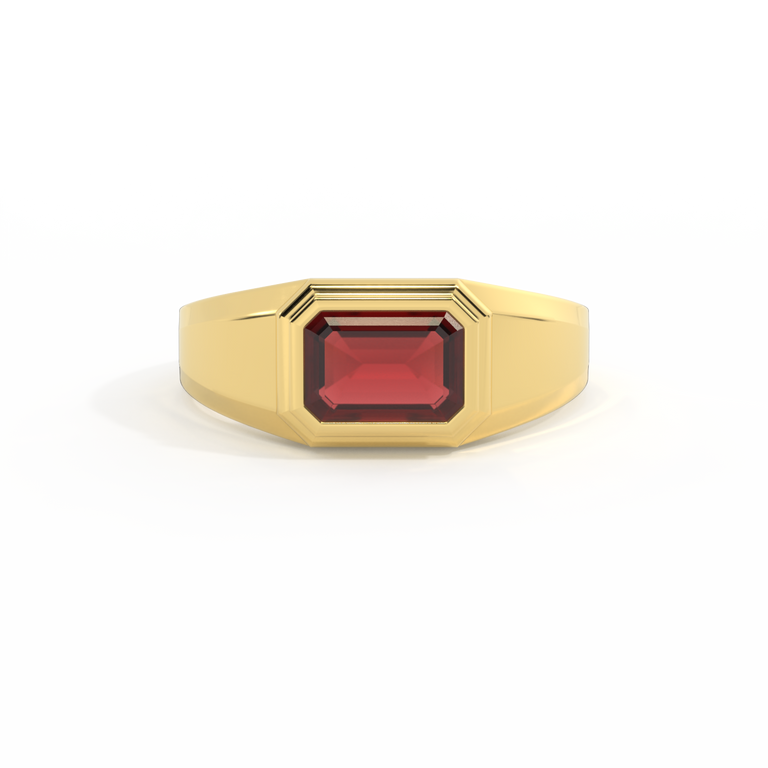 Signet Emerald Garnet 18K Yellow Gold Ring
